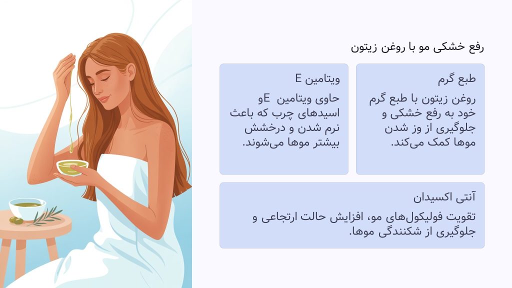 تصویر اینفوگرافیک فواید روغن زیتون برای مو