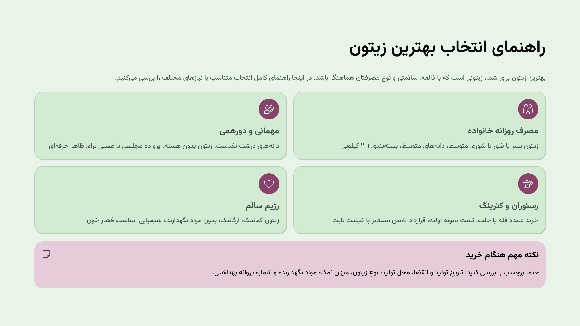 راهنمای انتخاب بهترین زیتون متناسب با نیاز شما